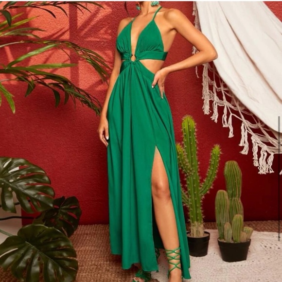 SHEIN Ring Linked Crisscross Green Maxi Dress - Picture 3 of 9